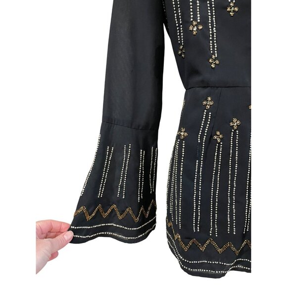 Ale By Alessandra X Revolve Edite Embellished Black Romper W/ Long Sleeves & Bea - Picture 6 of 11